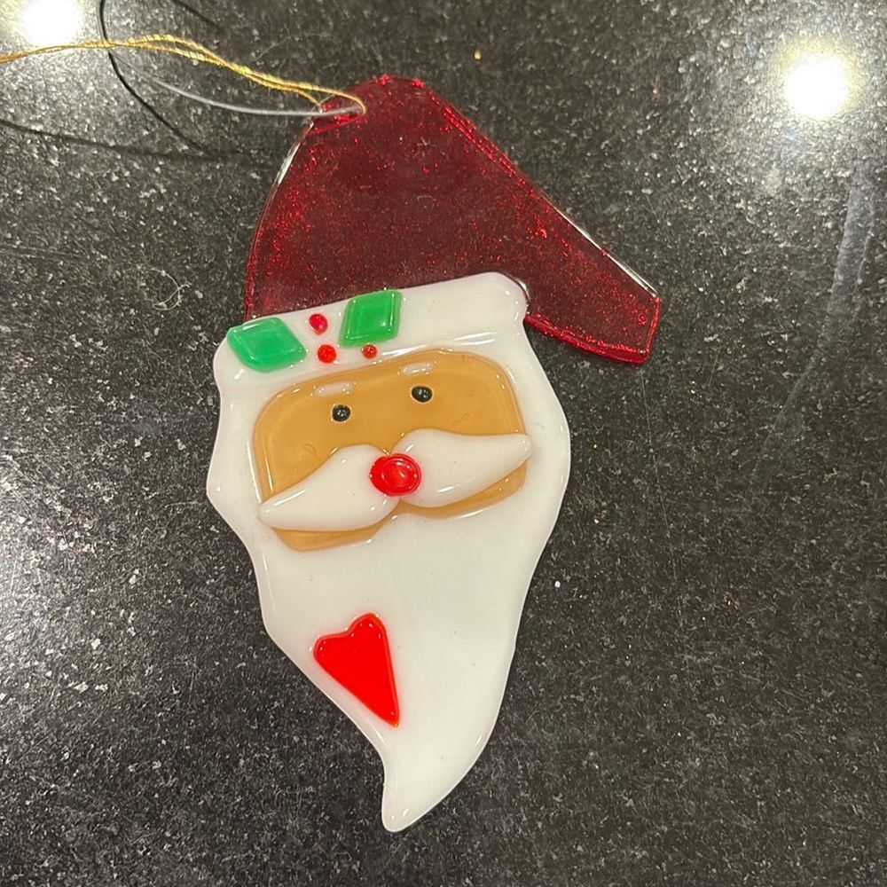 Fused glass Santa ornament